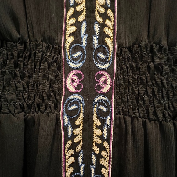 Laundry by Shelli Segal Embroidered Dress v-neck ruched elastic waist, sz 10 - Picture 4 of 6